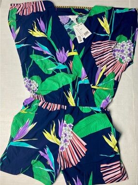 Trina Turk Navy Floral Swim Cover-Up with Mint and Lavender Print